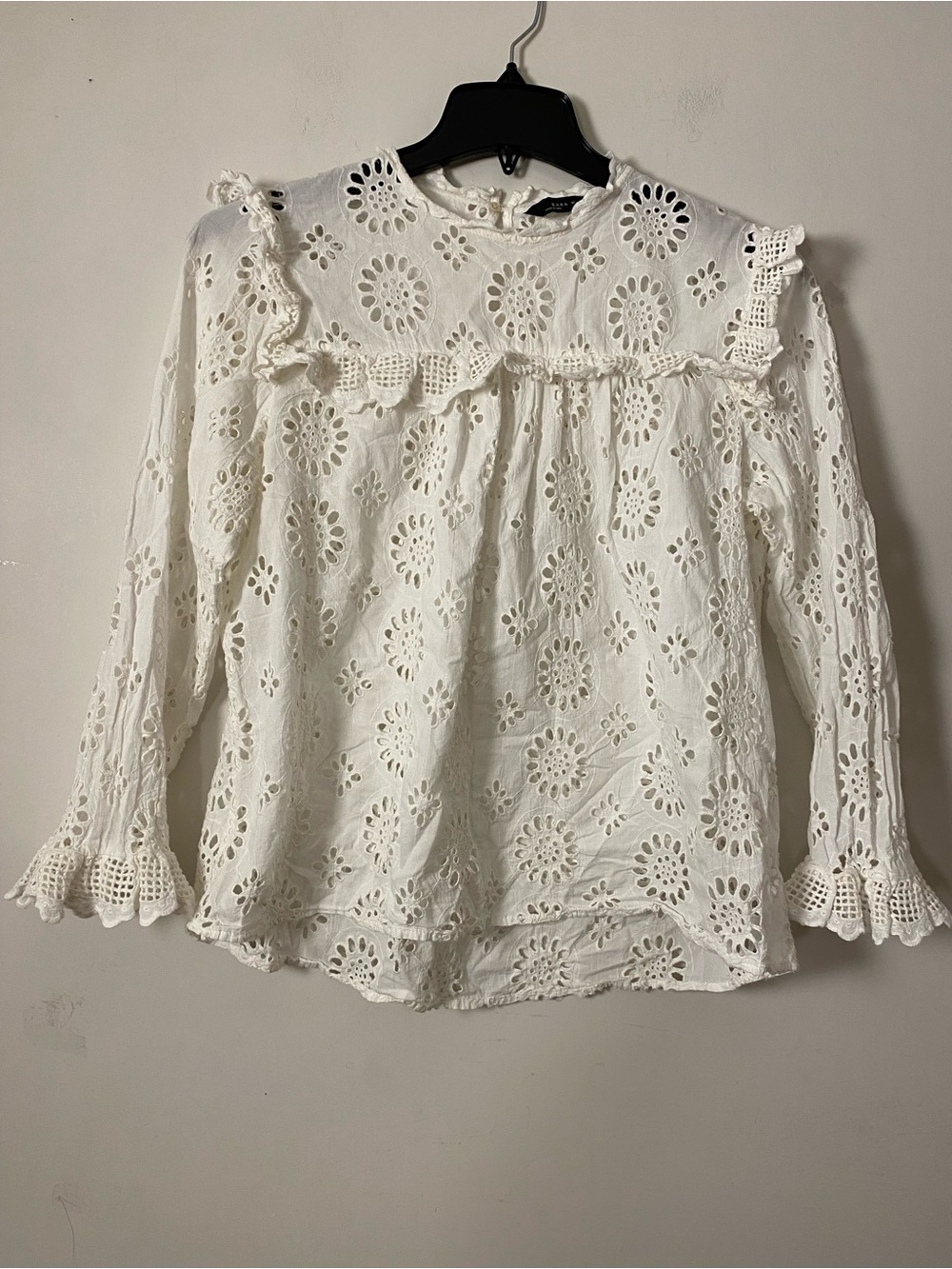 White Eyelet Cotton  Lace Long-Sleeve Top
